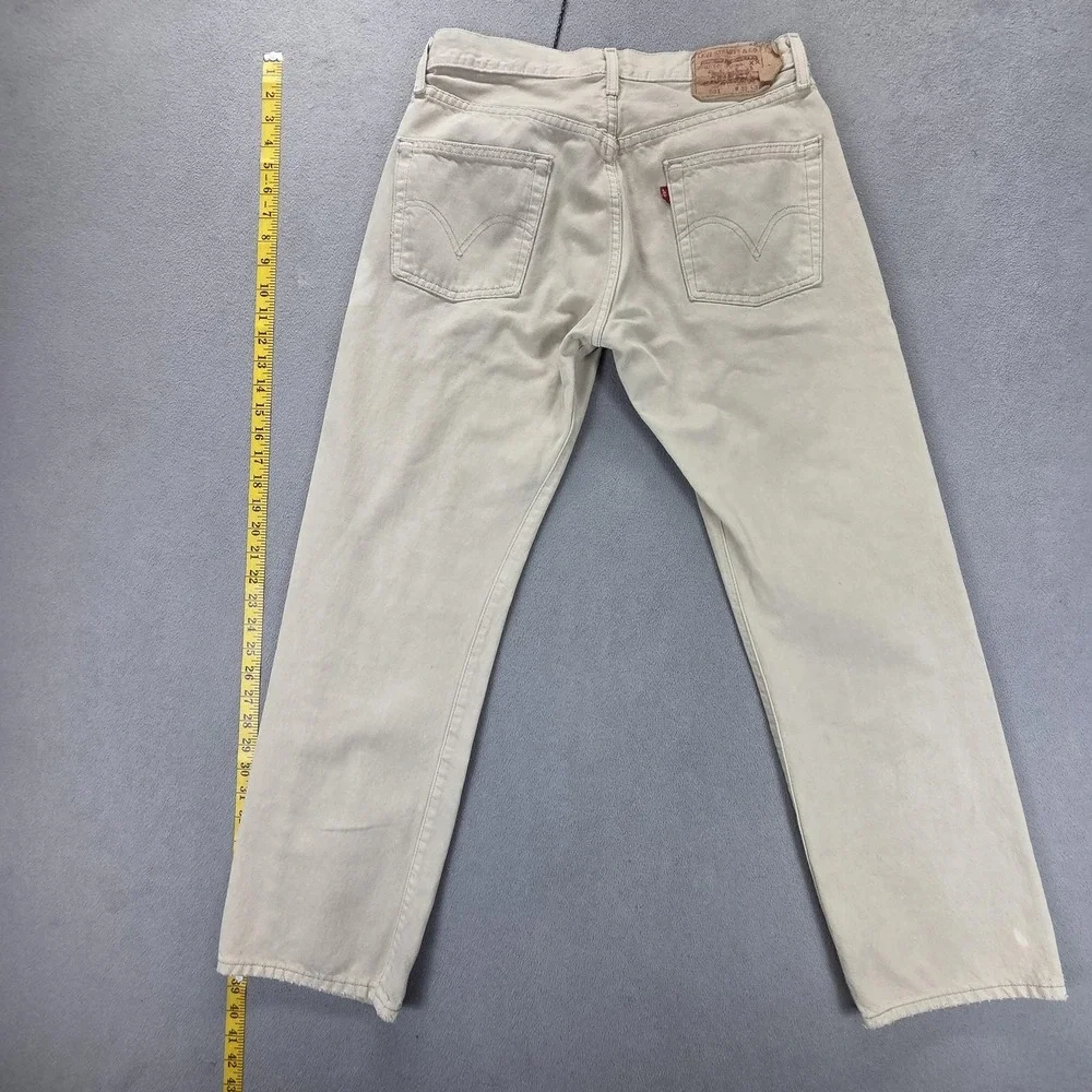 VTG Levis 501 Jeans Mens Cream Light Wash Straight Regular Button Fly Fits 28x28